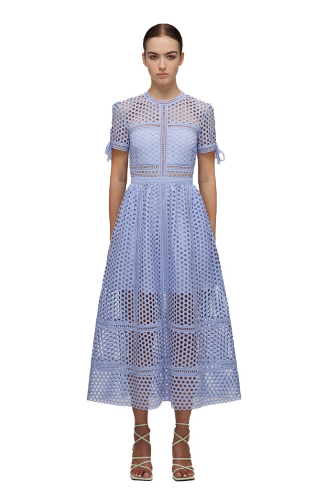 Lilac Guipure Lace Midi Dress