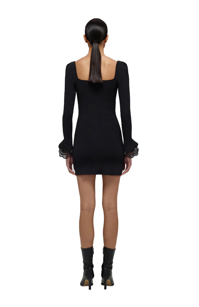 Black Lace Ribbed Mini Dress
