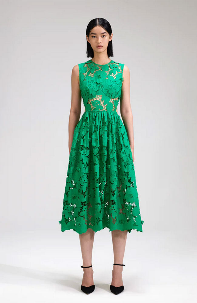 3D Cotton Lace Midi Dress