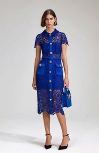 Rose Lace Button Midi Dress