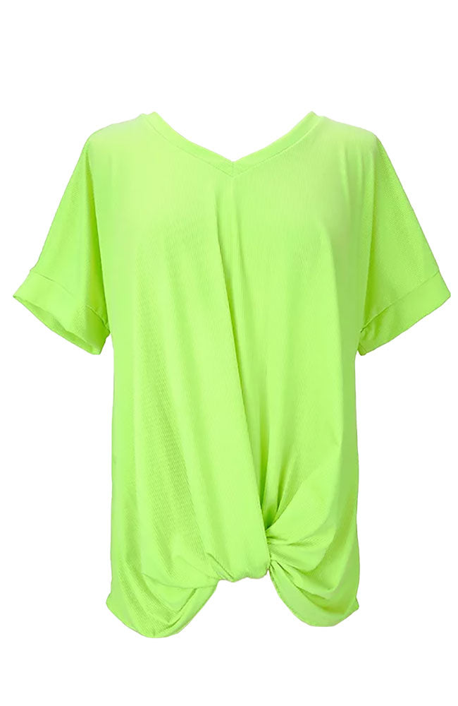 Solid Ribbed Twist Front Top