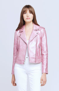 Leather Biker Jacket in Rose Violet