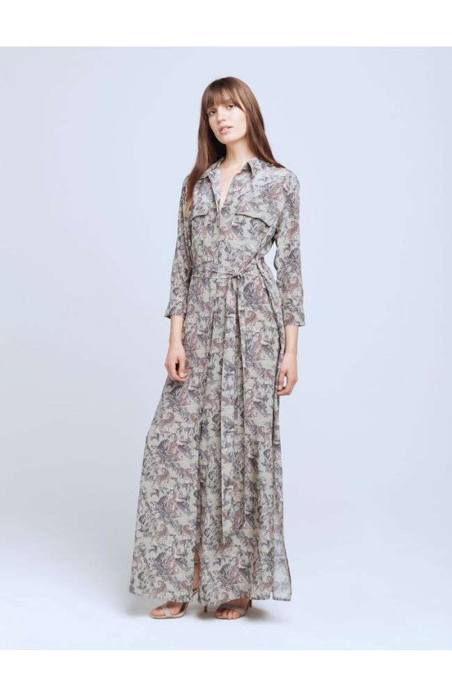 cameron silk shirt dress L'AGENCE Cameron Silk Shirt Dress In Light Pink Multi Colorful Palm