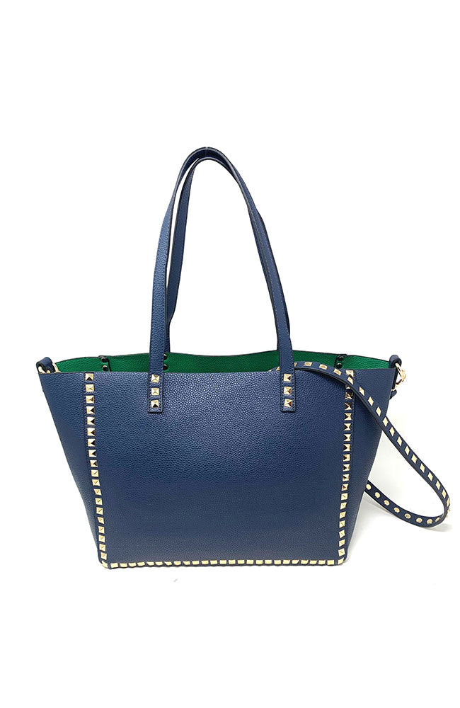 Navy & Green Studded Tote