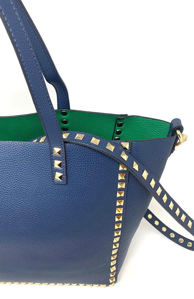 Navy & Green Studded Tote