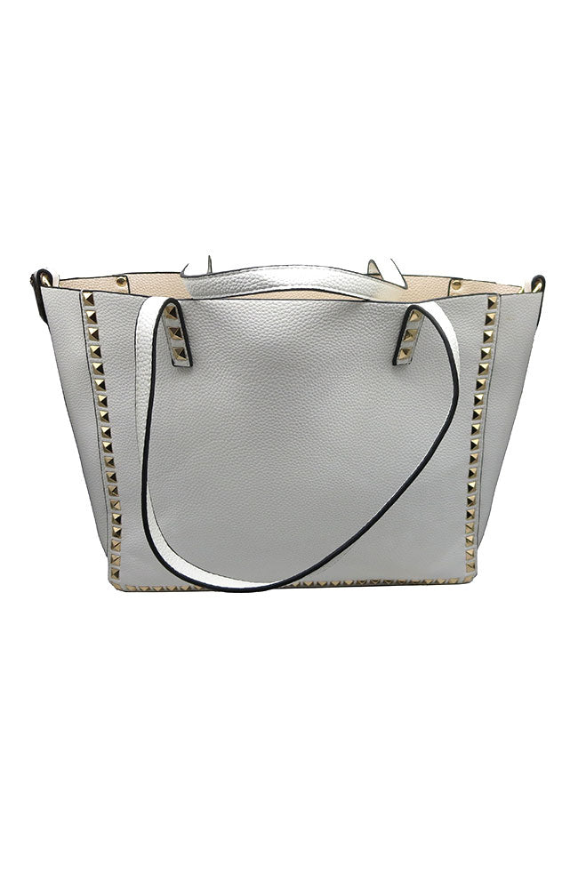 White & Gold Studded Tote