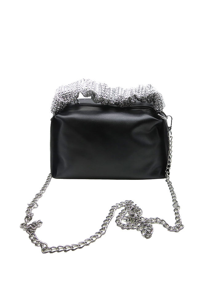 Black Faux Leather Clutch CZ Handle