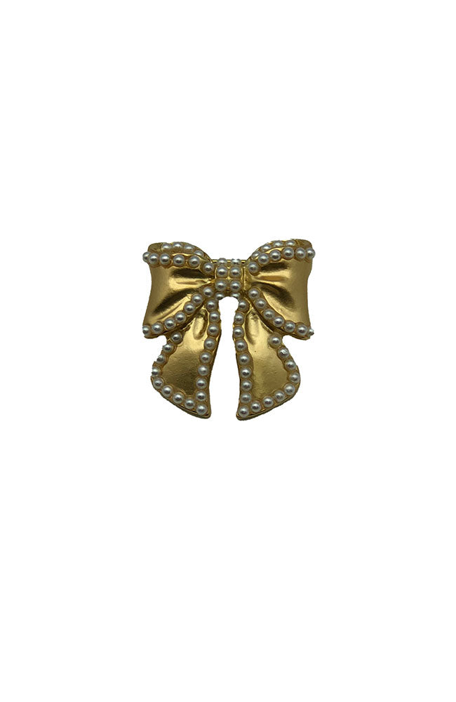 Small Gold Ribbon Pin with Pearls