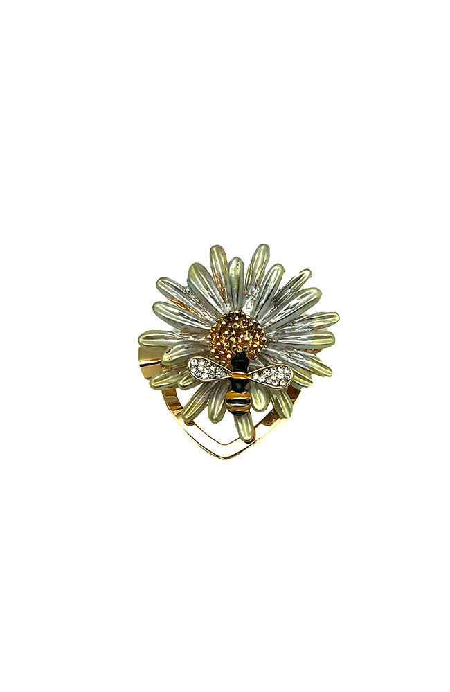 Small Flower Bee Pin Gold & White