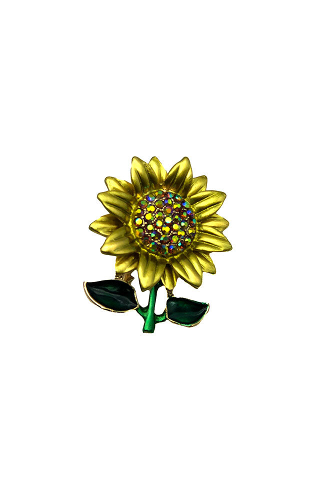 Small Gold Green Sunflower Pin
