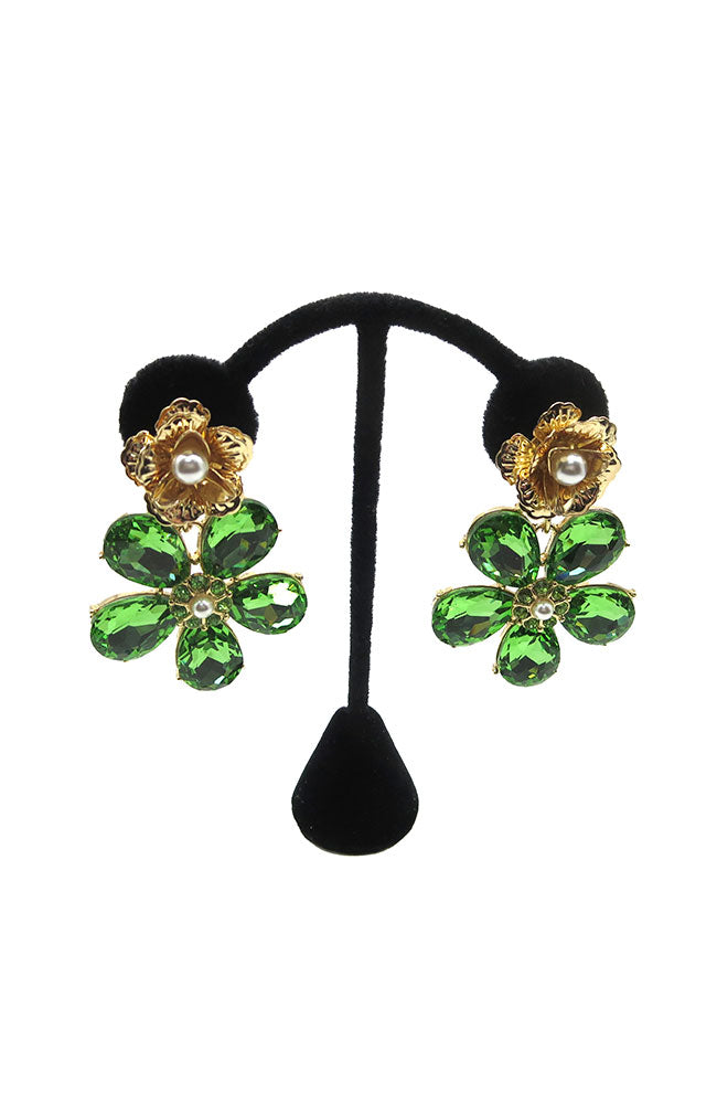 Green Flower Jewel Earrings