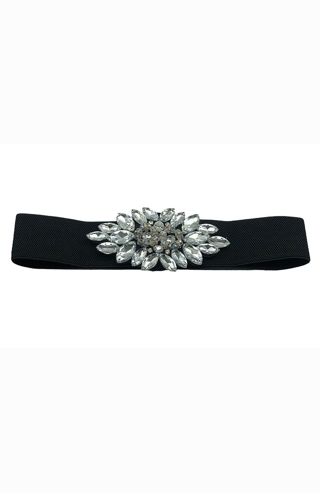 Viva Belt OS Black with Clear Crystals