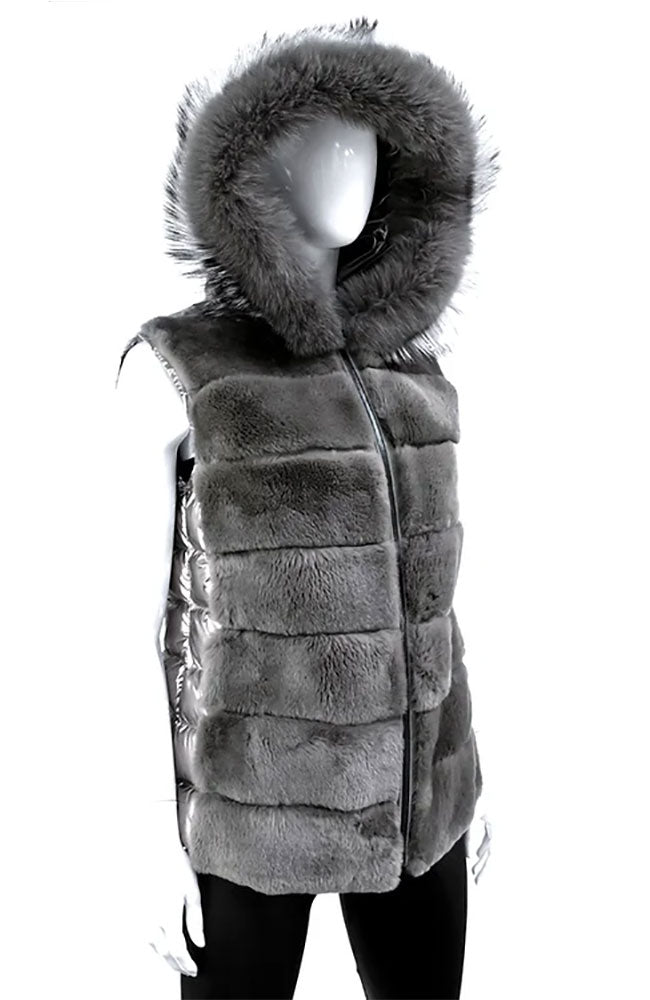 Silver Rabbit Vest with Fox Trim
