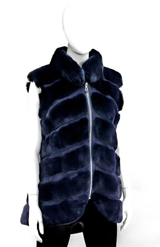Faux Fur Mitchies Fur Vest Rabbit Sections Reversible Hooded Vest