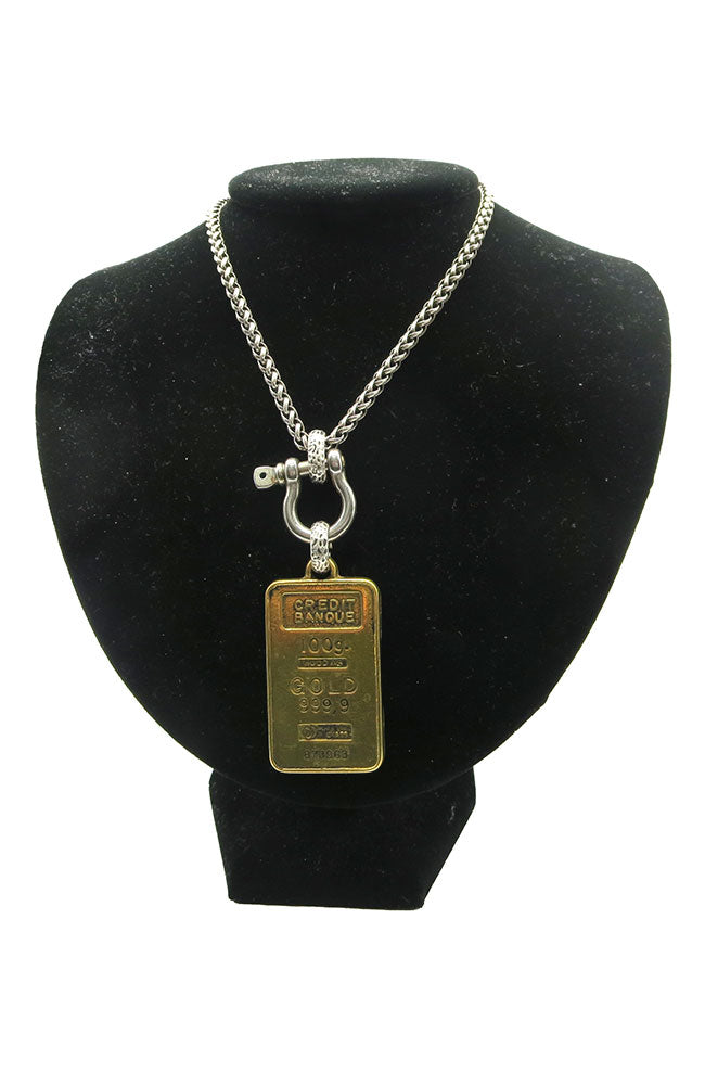 Silver Necklace Gold Bar Pendant