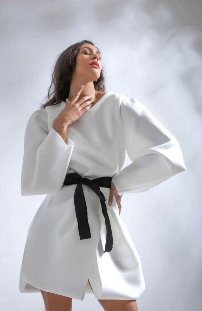Short Belted Dress in White