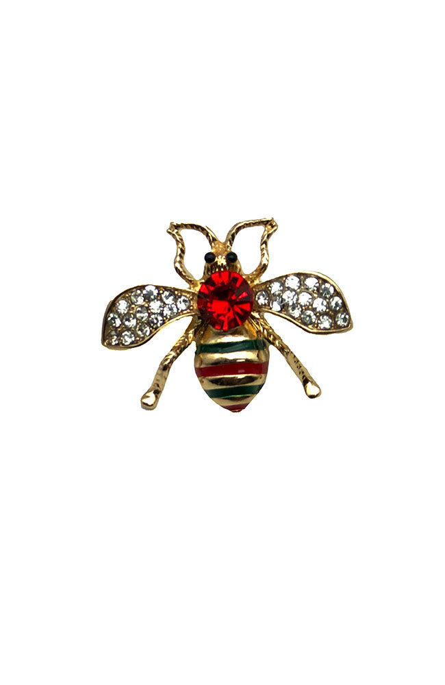 Gold Bee Red Stone Pin Small