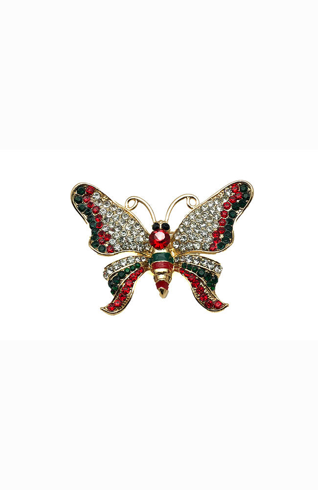Gold Butterfly Pin Clr,Red,Grn CZ's