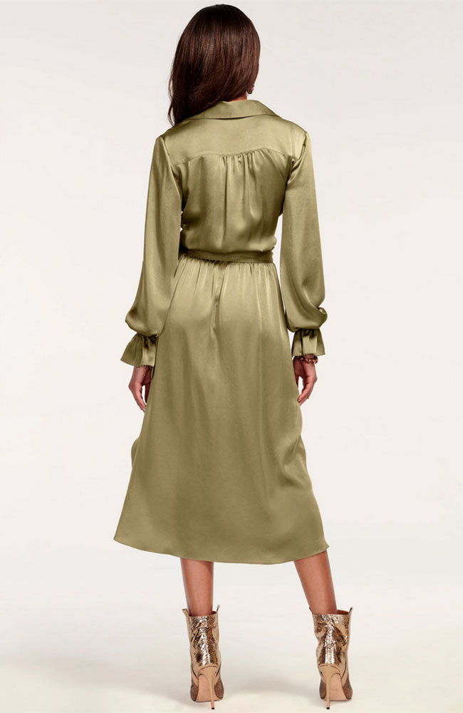 Khaki Satin Shirt Dress Laney Dress in Clover  shoprodeodrive