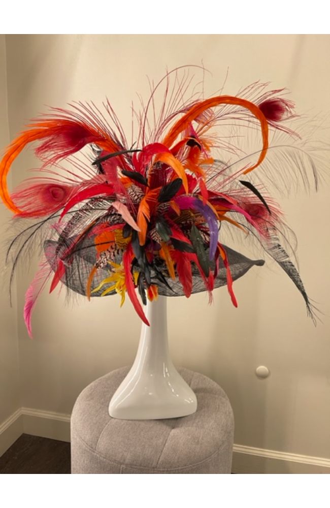 Shine Black Hat with Red Feathers
