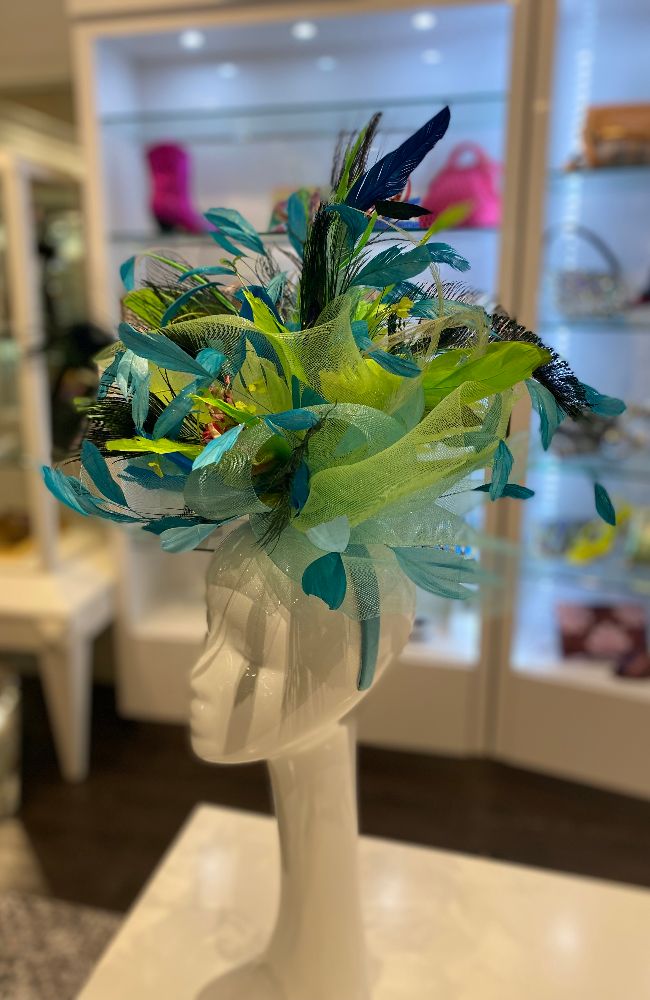 Fascination Teal Feather Blue Mesh Fascinator