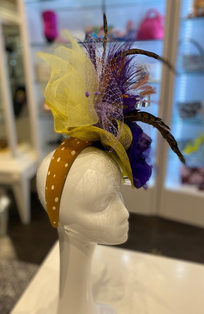 Sydney Lime Fascinator with Purple Flower
