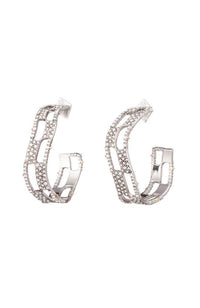 Silver Pave Checkerboard Hoop
