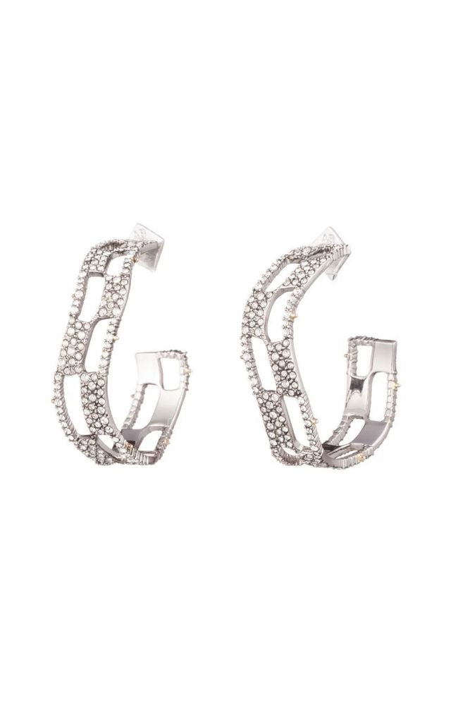 Silver Pave Checkerboard Hoop