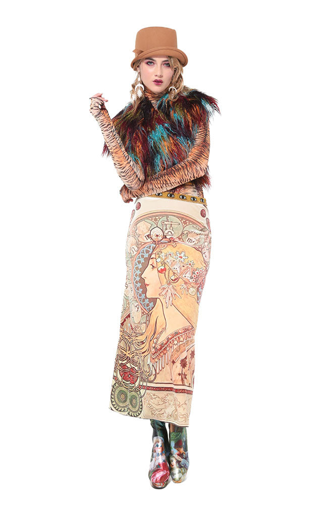 Lined Skirt with Novelty Band