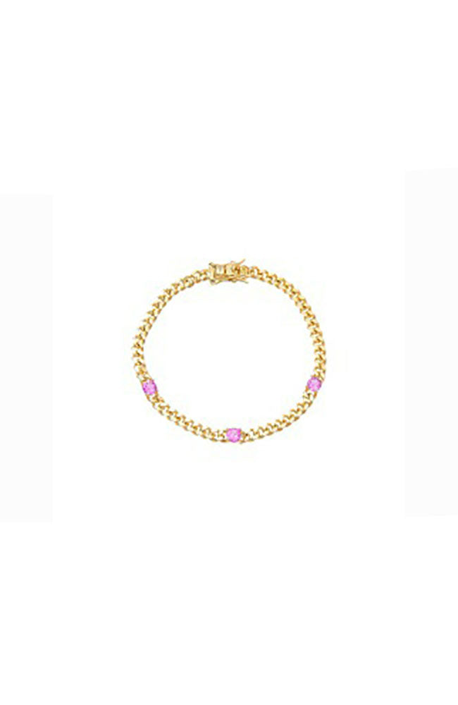 Triple CZ Cuban Chain Bracelet Sapphire Pink
