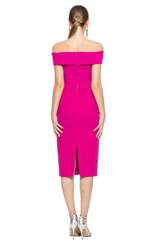 Off the Shoulder Cocktail Dress in Fuschia
