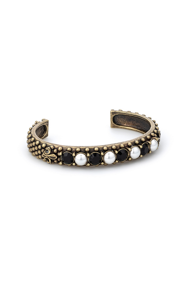 Brass Pearl & Jet Bangle