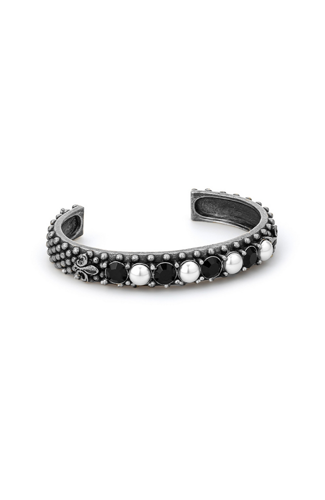 Silver Pearl & Jet Bangle