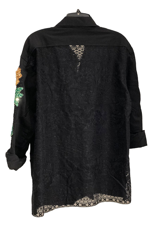 Black Jacket with Black Lace Back & Gold Details