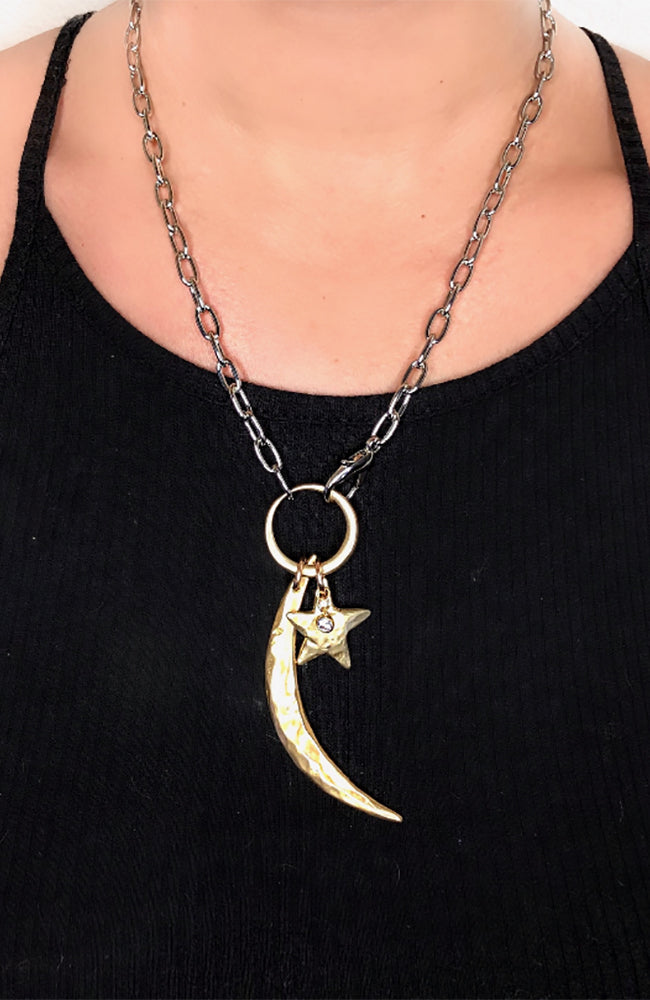 Blue Moon Silver Chain  with Star & Moon Charms