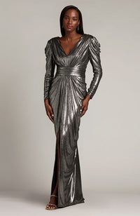 Lava V Neck Draped Steel Gown