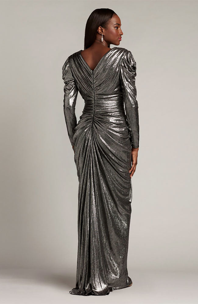 Lava V Neck Draped Steel Gown