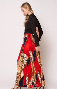 High Waist Palazzo Pants with Leopard and Paisley Print