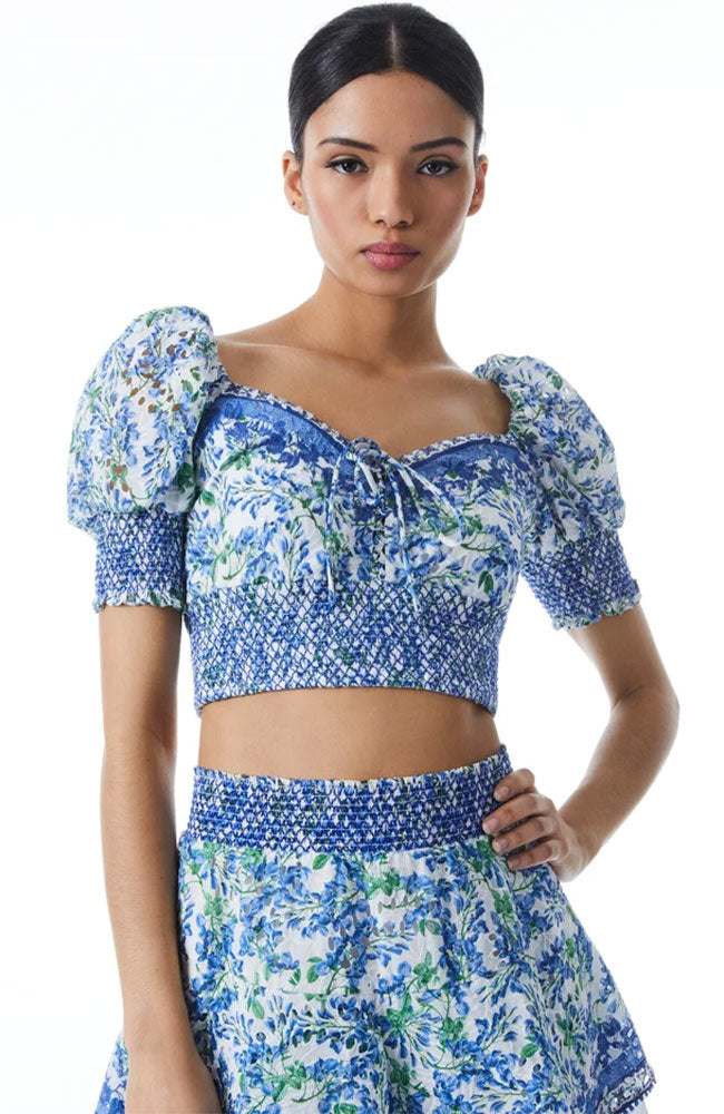 Crawford SS Lace Up Smocked Top