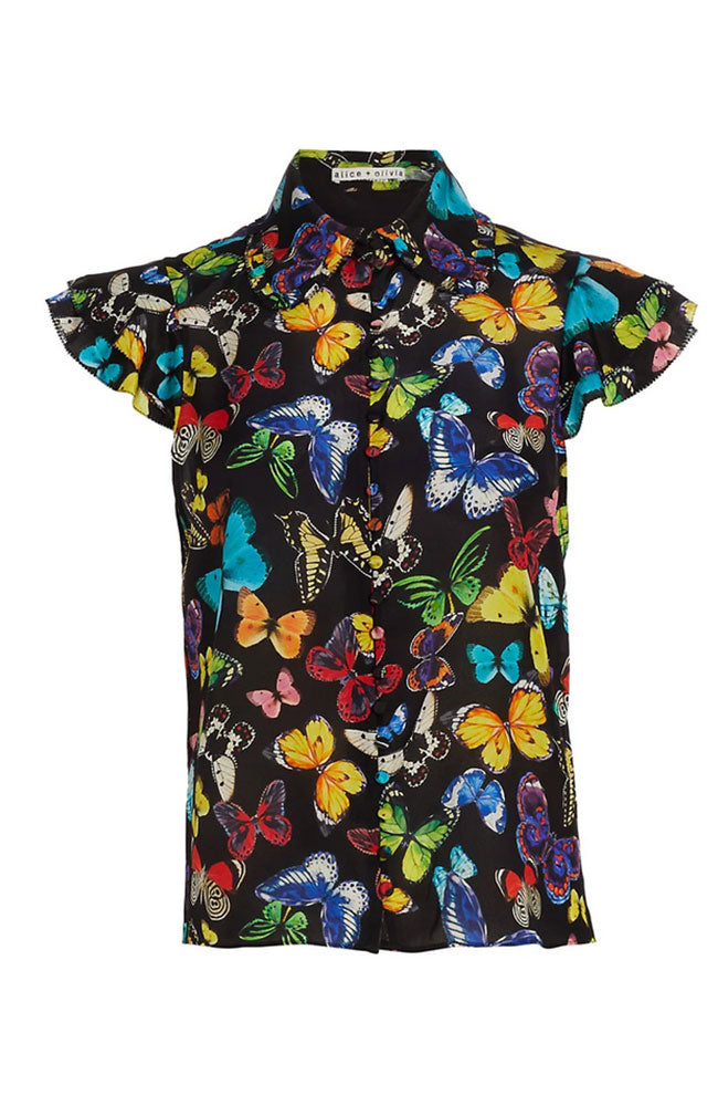 Martel Flutter Sleeve Blouse in Butterfly High Black