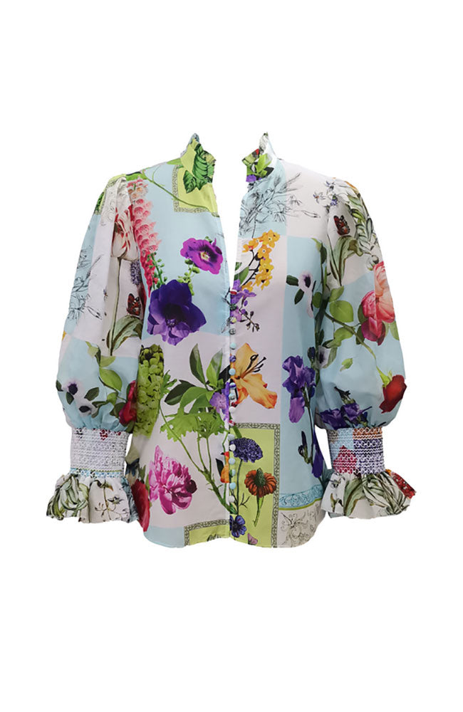 Ilan Smocked Sleeve Button Blouse