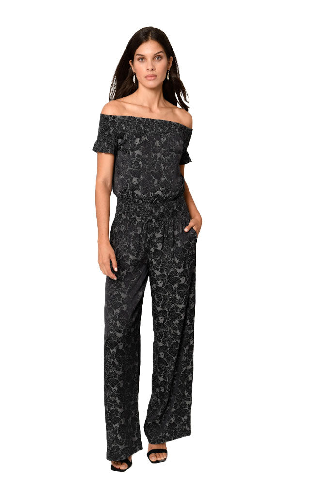 Off Shoulder Smocked Waist Jumpsuit