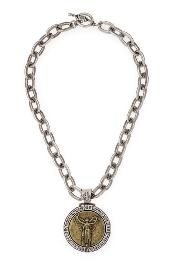 18" Silver Lourdes Chain Civilization Medallion