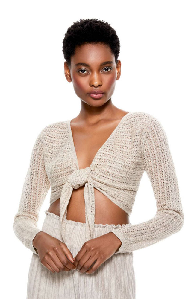 Fergie Pointelle Tie Front Pullover