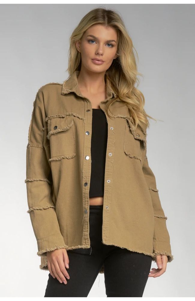 Button Up Distressed Jacket Caramel