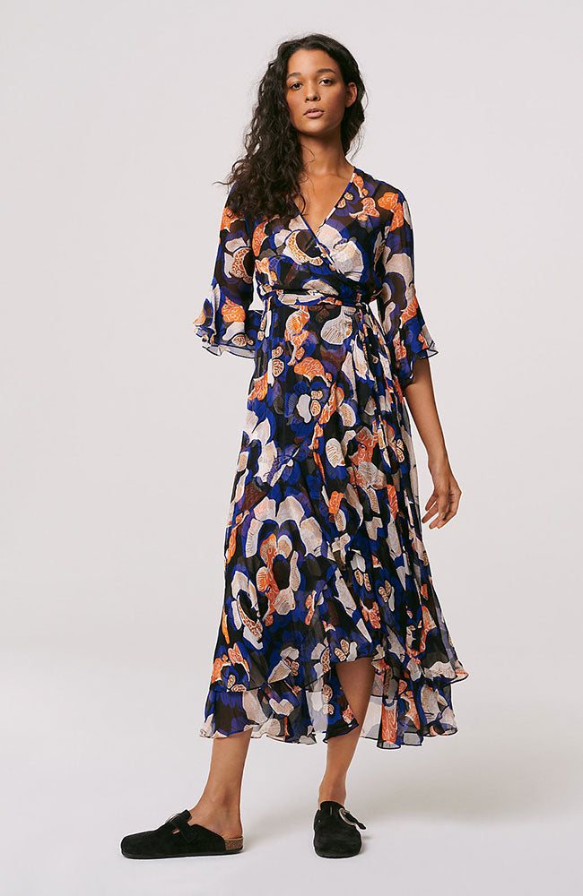 Jean Chiffon-Blend Wrap Dress -WAX Cloth Floral SMALL