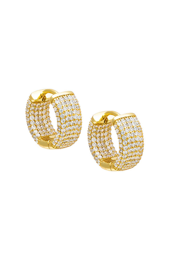 Tiny Wide Pave Huggie Gold