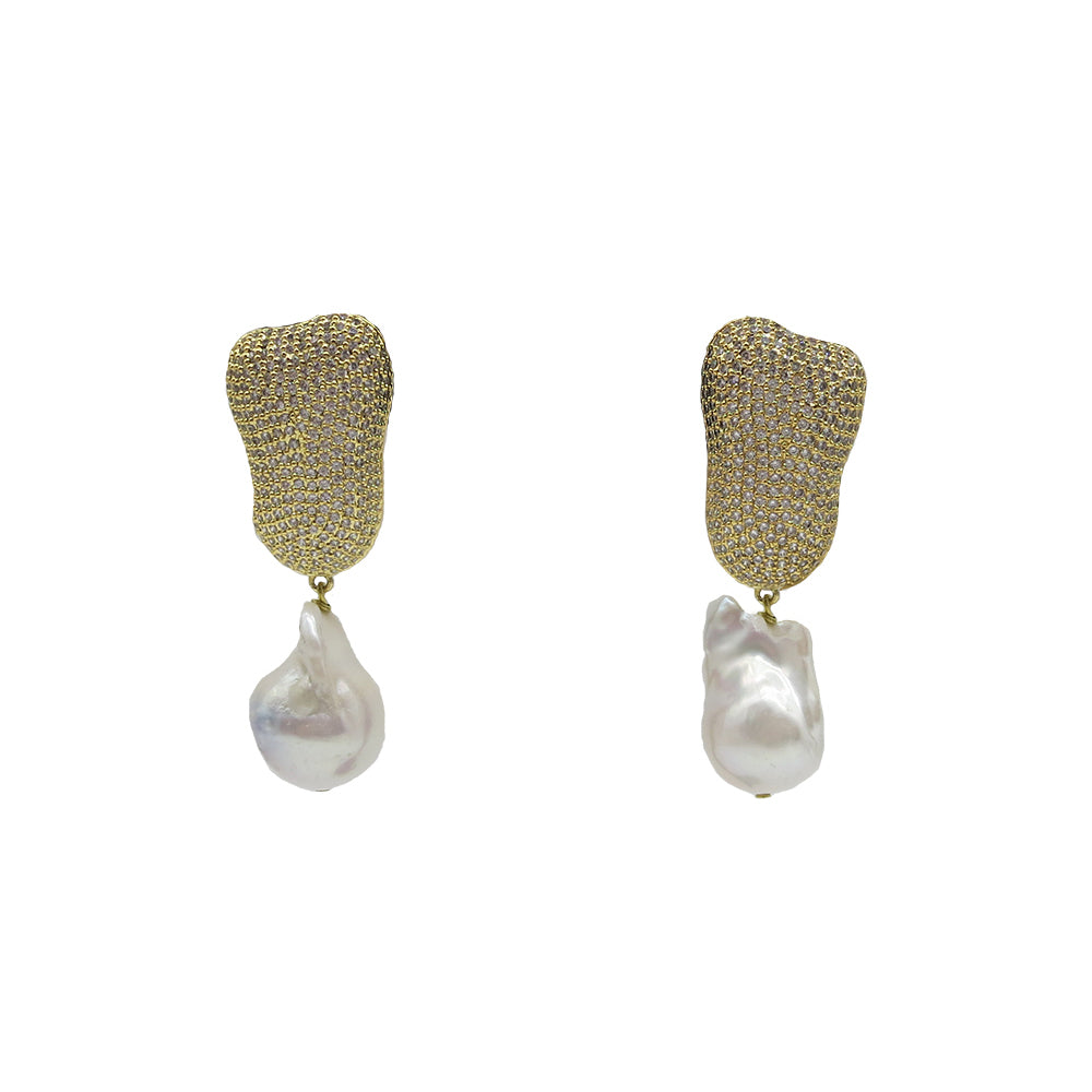 Gold Pave & Pearl Drop Earring
