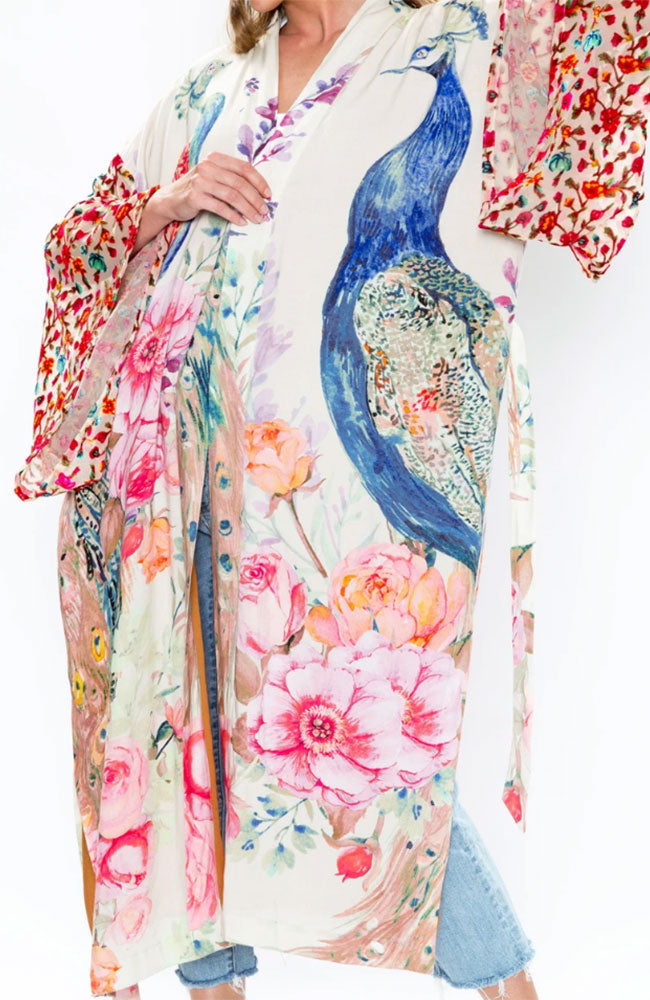 Fantasy Kimono in Ivory Peacock