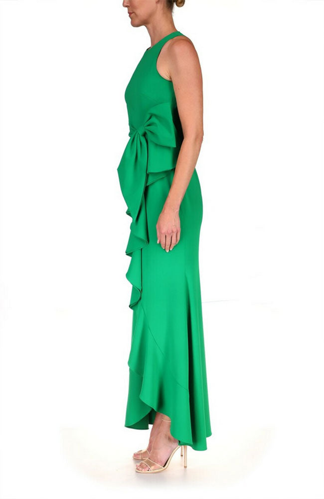 Crepe Bow Gown in Palm Green